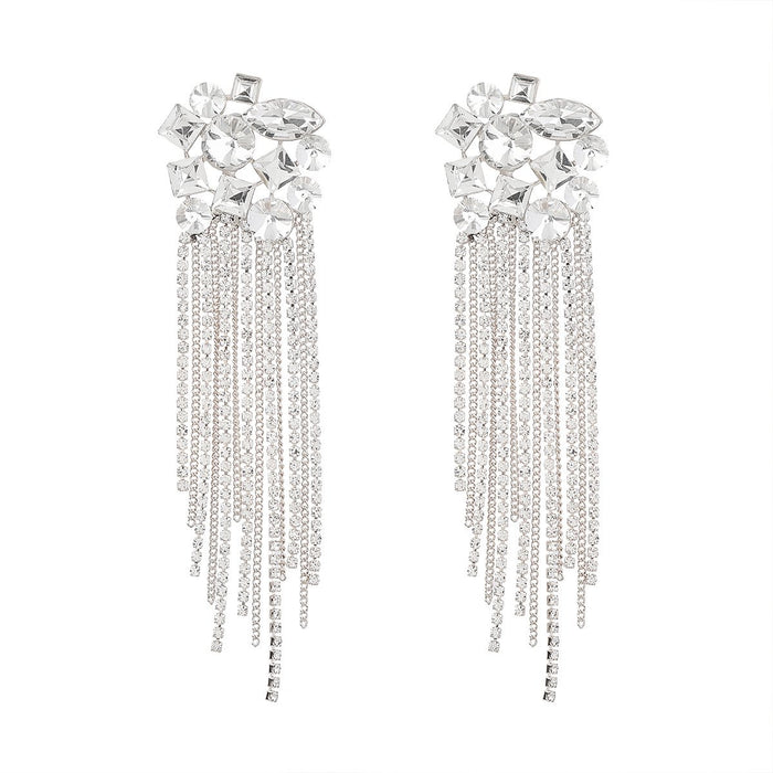 Fashionable Spring and Summer New Rhinestone Tassel Earrings