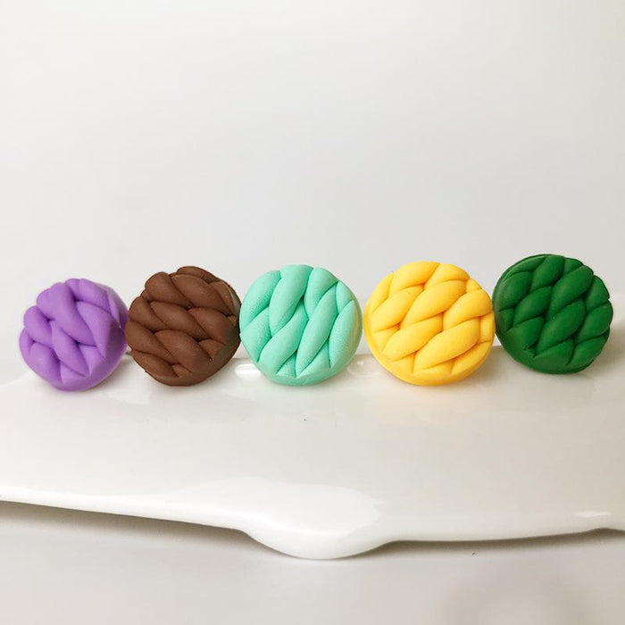 Woven Texture Soft Ceramic Earrings Polymerized Clay Round Earrings