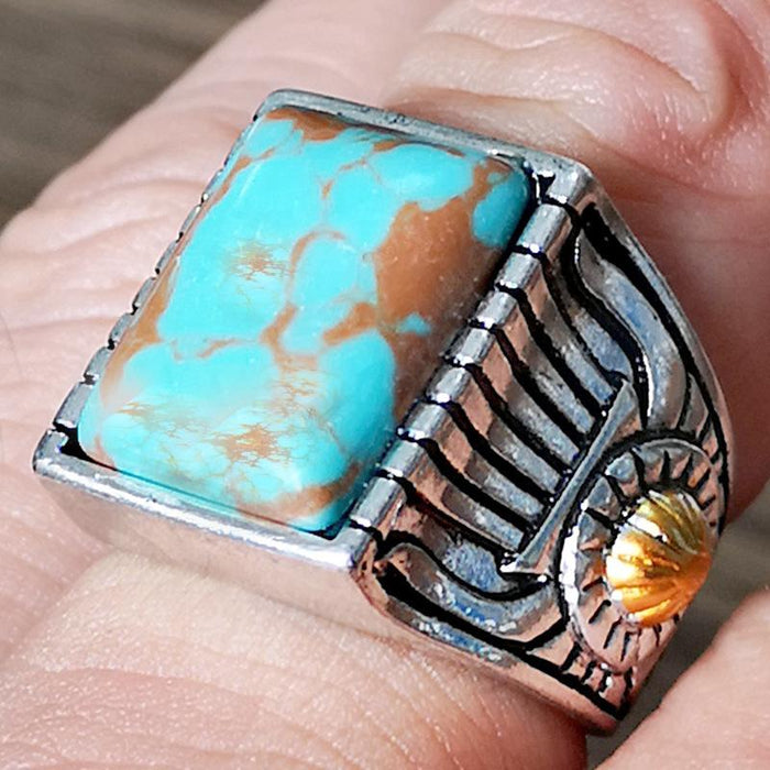 Vintage Two Tone Turquoise Men's Gem Ring