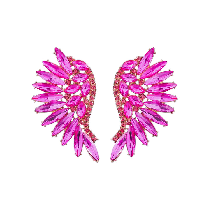 Women's Colored Rhinestone Fan-shaped Wing Earrings