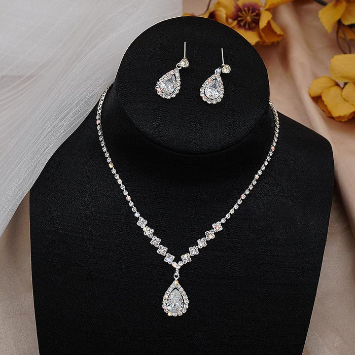 Fashion Female Zircon Necklace Earrings Jewelry Set