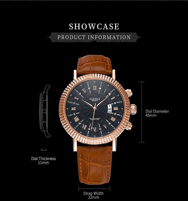 Top Brand Luxury YAZOLE Watch Male Business Mens Wrist Watch Complete Calendar Design Time