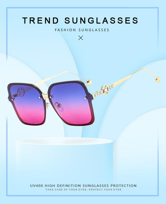 Square metal sunglasses V-shaped diamond inlay