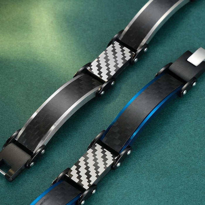 Personalized Men's Solid Carbon Fiber Stainless Steel Bracelet