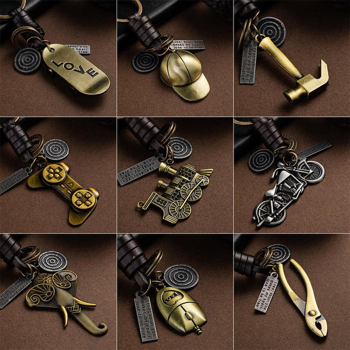 Vintage punk style leather metal Keychains creative small gift hand woven car Keychains pendant