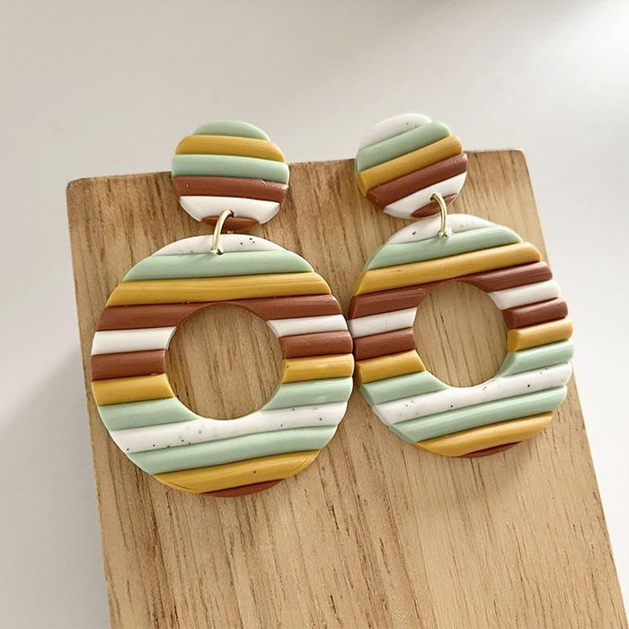 Rainbow soft pottery Earrings geometric U-shaped clay Earrings temperament Fashion Earrings