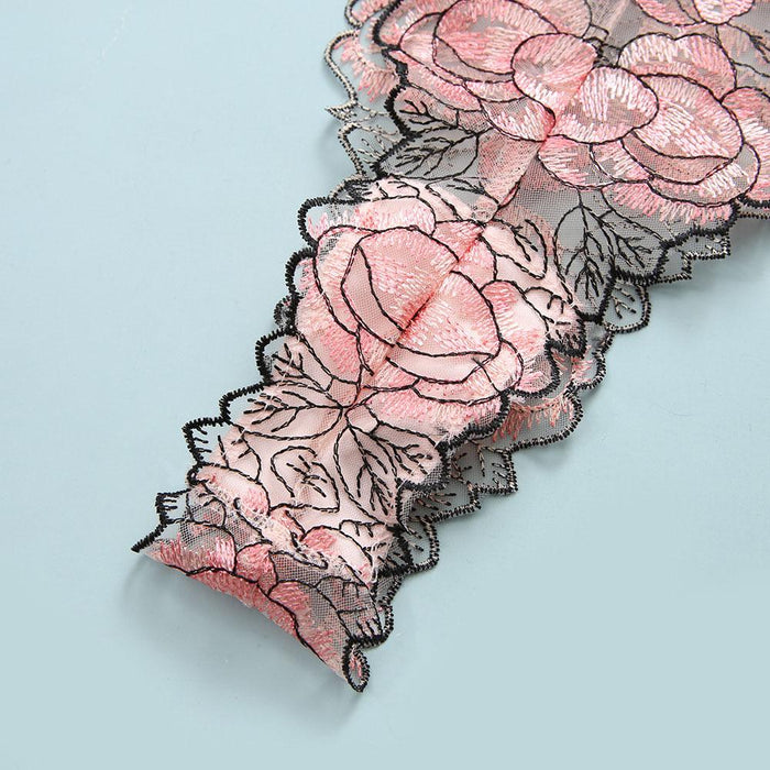 Women's Embroidered Underwear Three Piece Set Sexy Lingerie