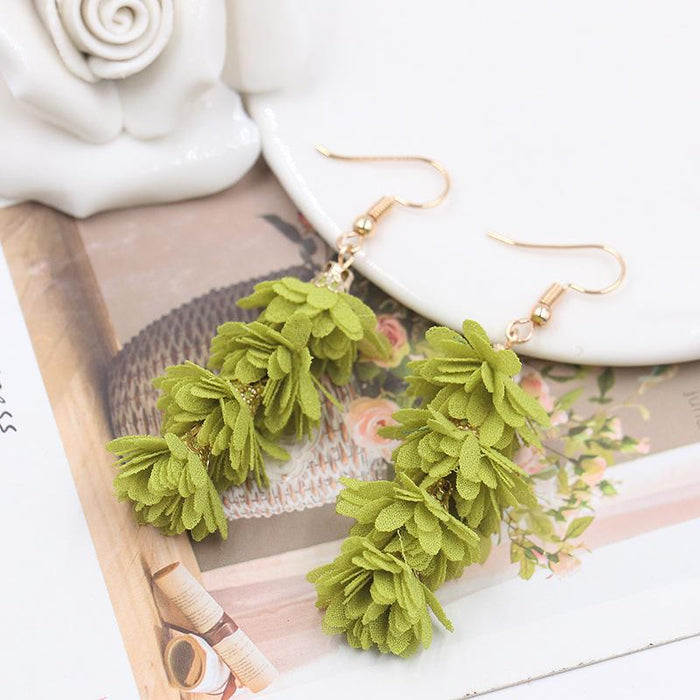 Women's Fashion Simple Fabric Flower Tassel Earrings