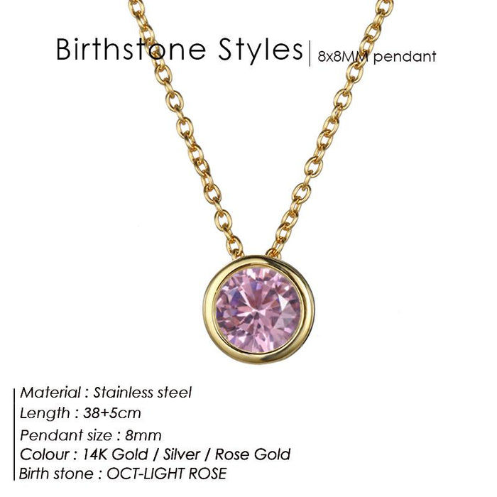 Stainless Steel Women 12 Birthstone Necklace