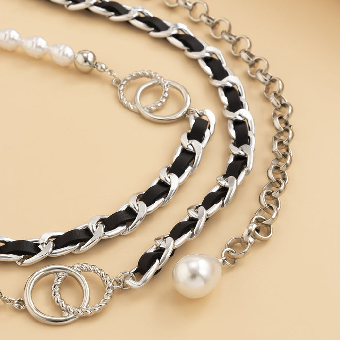 Stitched Water Drop Pearl Flocking Fabric Temperament Waist Chain
