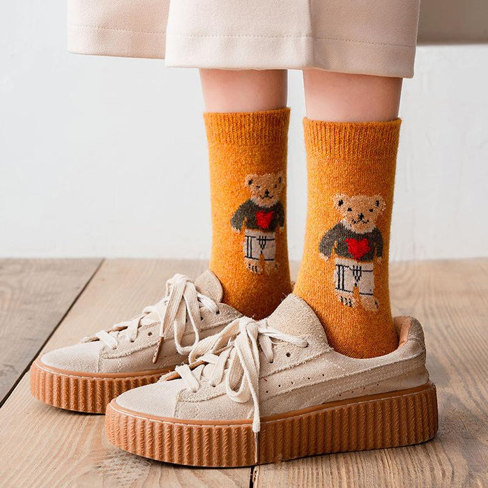 Cartoon Bear Socks Women Autumn Winter Thick Warm Socks