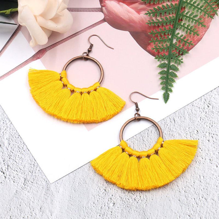 Women's Bohemian Handmade Fan-shaped Tassel Earrings