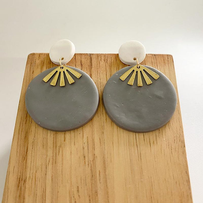 New Jewelry Multicolor Art Geometry Handmade Clay Soft Pottery Earrings Female