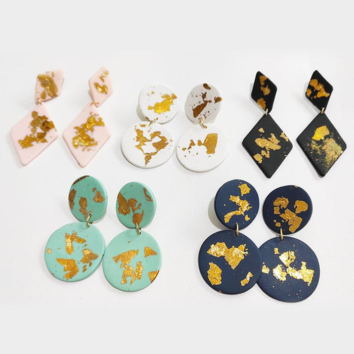 Geometric Soft Earrings Gold Foil, Hand-made Soft Clay Earrings, Clay Earthen Jewelry, Earrings