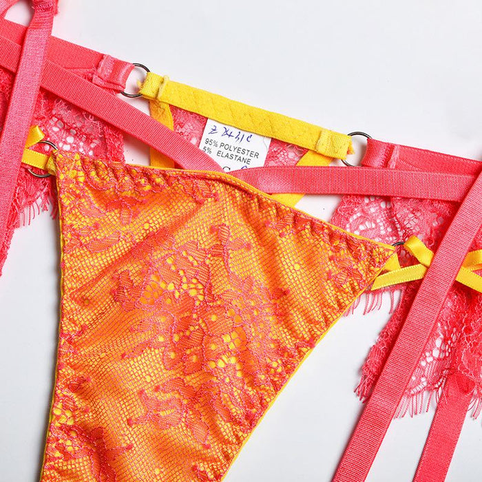 Women's Fashion Stitching Underwear Sexy Garter Lingerie Set