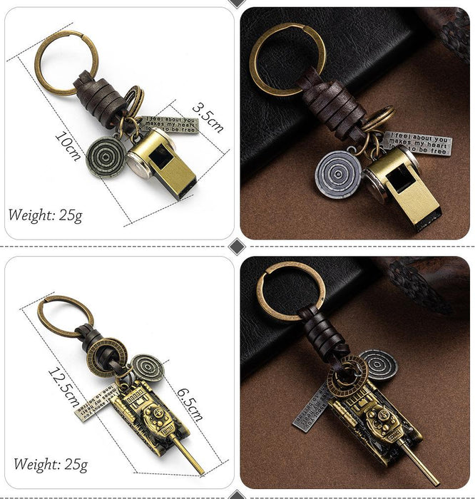 Vintage punk style leather metal Keychains creative small gift hand woven car Keychains pendant