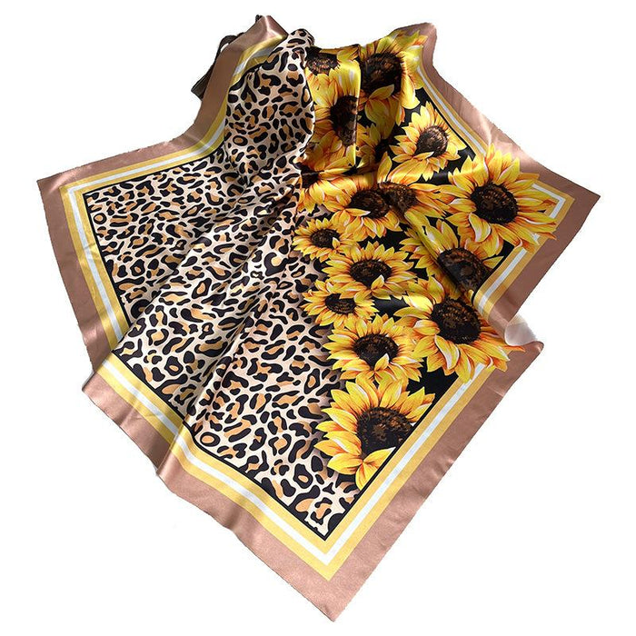 Fashion Design Sense Sunflower Leopard Stitching Sunflower Large Square Towel