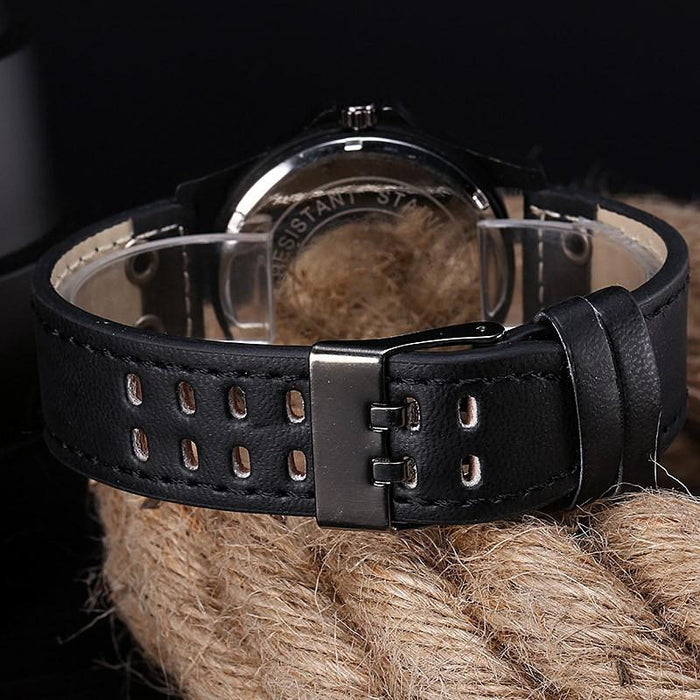 SOKI Men Watches Casual Leather Strap Number Dial Quartz Wristwatch