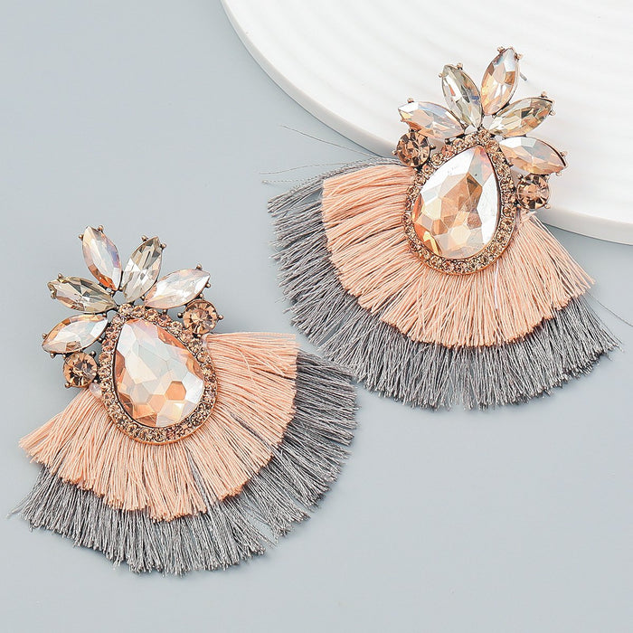 Women's Colorful Rhinestone Alloy Flower Tassel Earrings