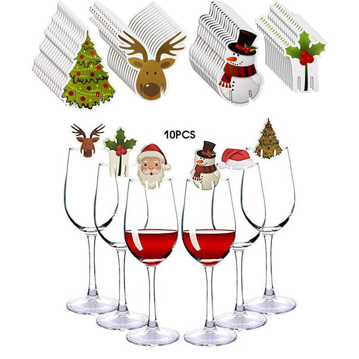 10pcs Wine Cup Card Christmas Decor Santa Hat Glass Decor