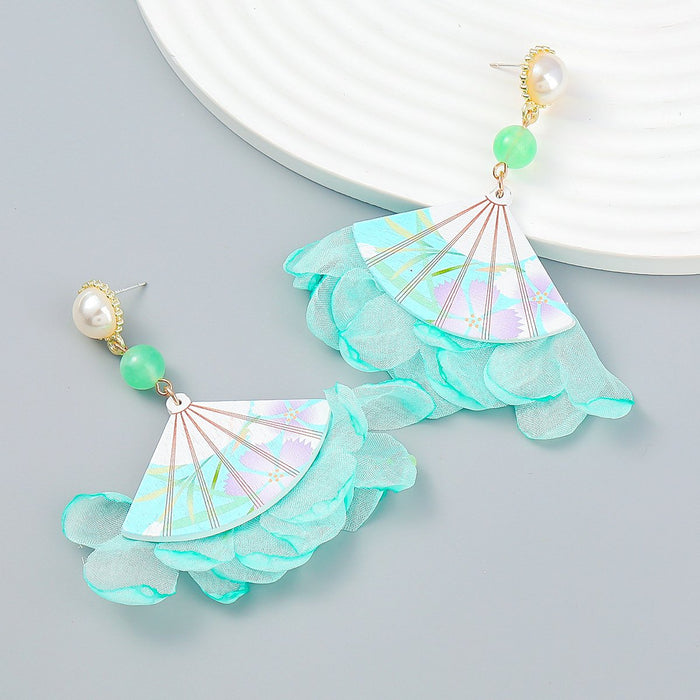 Simple Fan-shaped Lace Flower Earrings