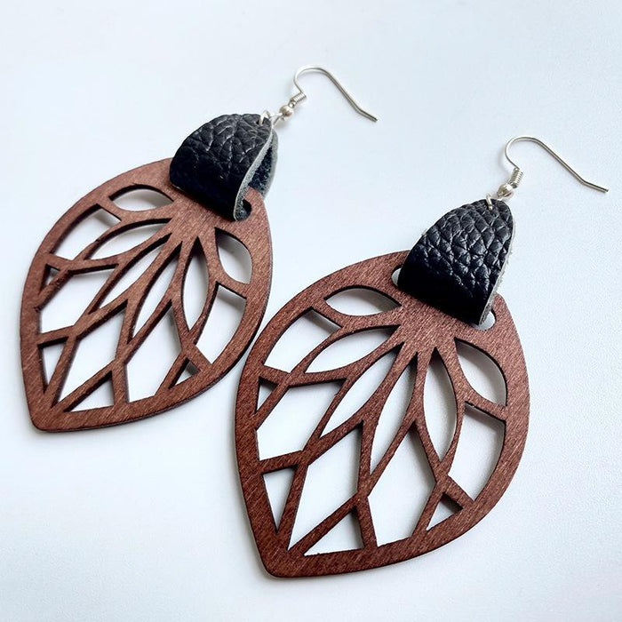 New Floral Pattern Cutout Wood Women's Earrings