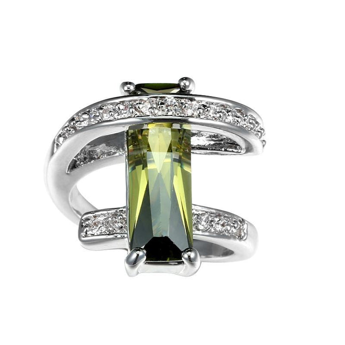 Luxury Women Princess Cut Olive Zircon Rings