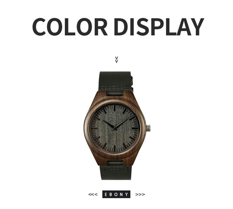 2022 Classic Simple Men's Leather Strap Ebony Wooden Watch