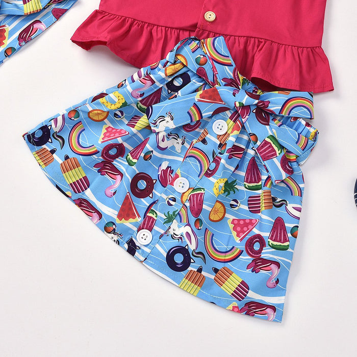 Suspender top cartoon cute fruit printed short skirt skirt skirt Headband