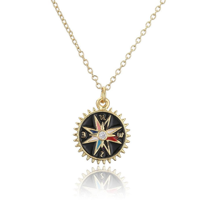 Personalized Oil Dripping Compass Pendant Gold Fashion Necklace