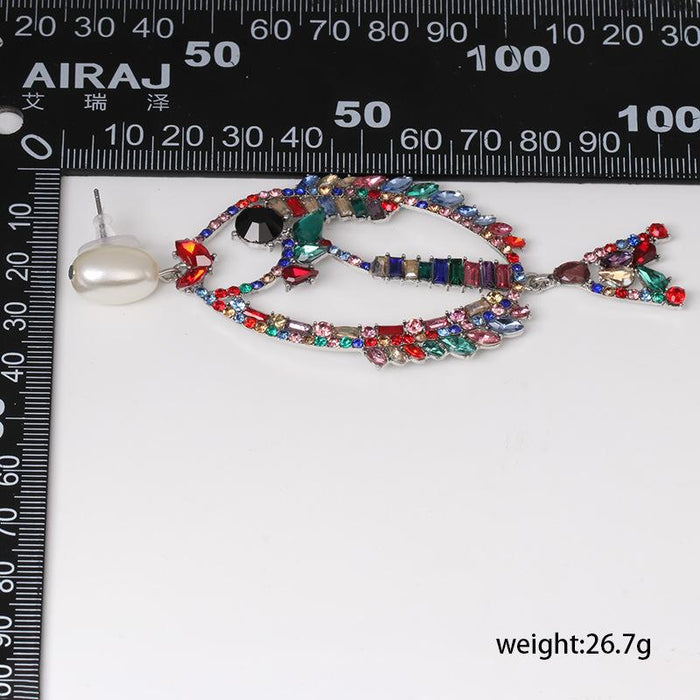 Women's Jewelry Personalized Fashion Versatile Fishbone Earrings Inlaid Rhinestone