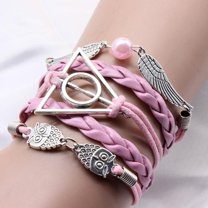 60Pcs Vintage Owl Wings Leather Rope Bracelet