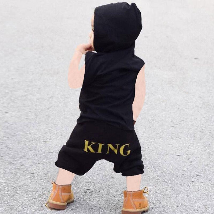 Sleeveless letter King Hoodie