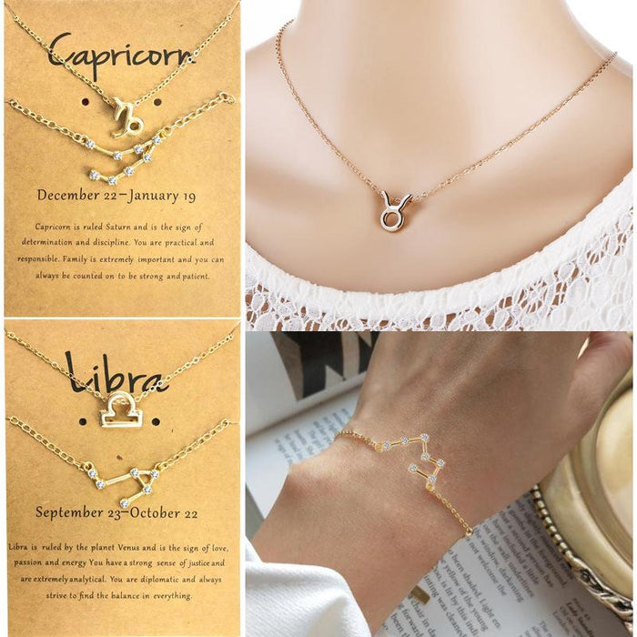 Twelve Constellations Necklace Diamond Bracelet Card Set
