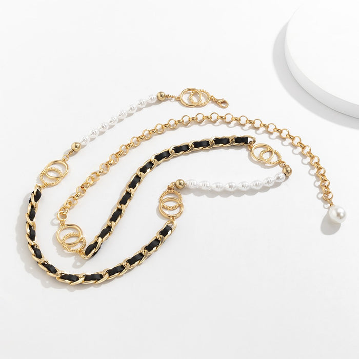 Stitched Water Drop Pearl Flocking Fabric Temperament Waist Chain