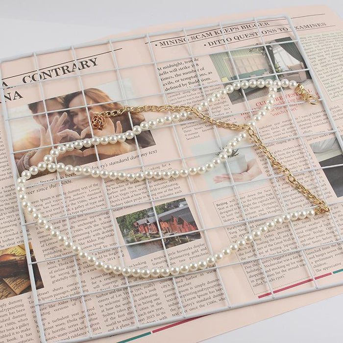 White Bead Decorative Thin Chain Waist Chain Female