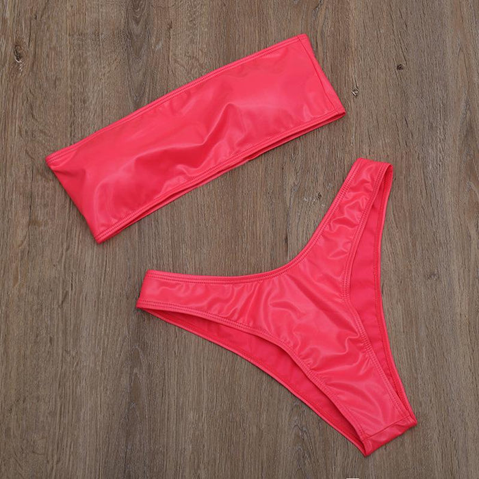 Sexy Pu Zipper Split Bikini