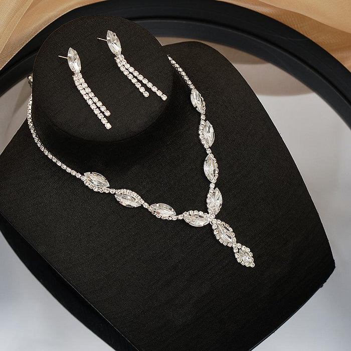 New Dress Accessories Rhinestone Necklace Earrings Two Piece Set