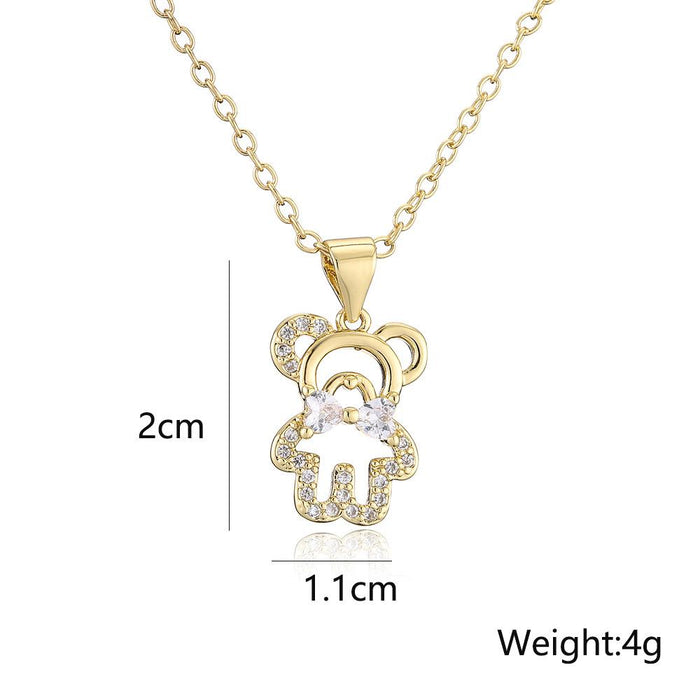 Fashion Mini Openwork Gold Color Bear Pendant Necklace