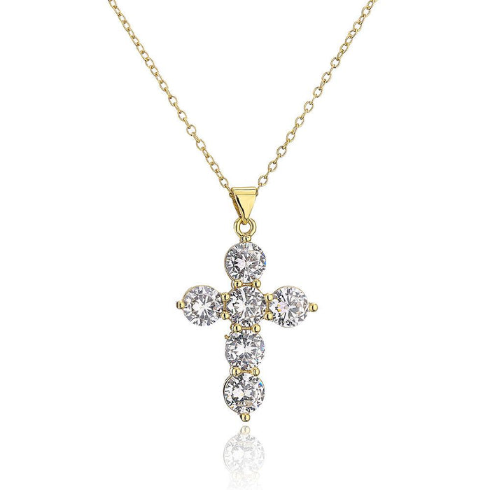 Classic Vintage Cross Pendant Zircon Necklace