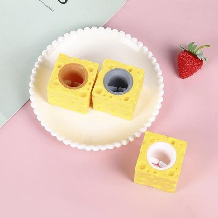 Pop Up Funny Mouse And Cheese Block Squeeze Anti-stress Toy