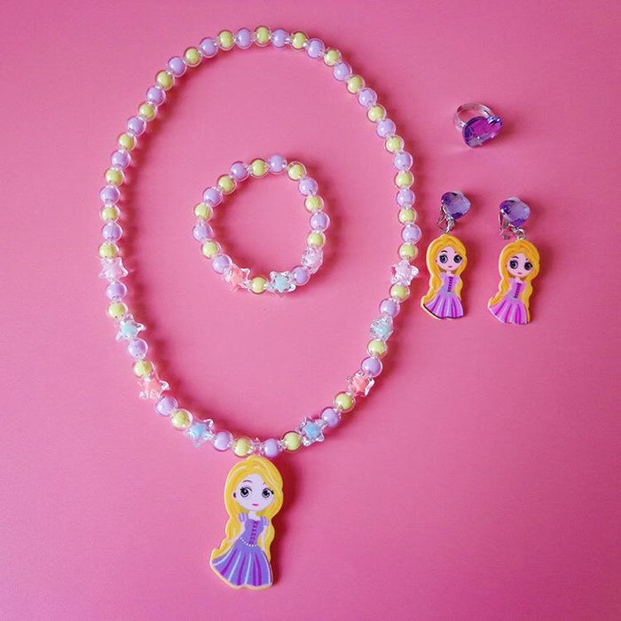 Children's Jewelry Cartoon Princess Sweater Chain Necklace Bracelet Set