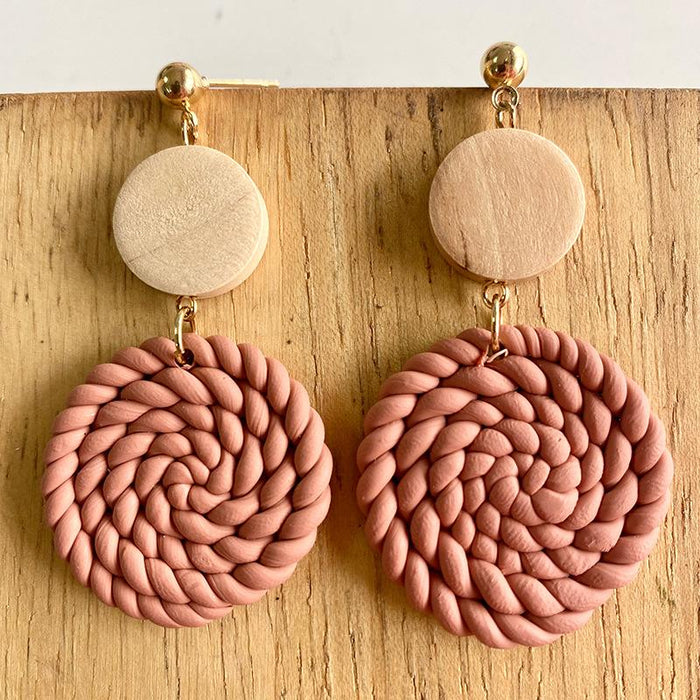 Handmade Geometric Woven Shape Soft Pottery Earrings
