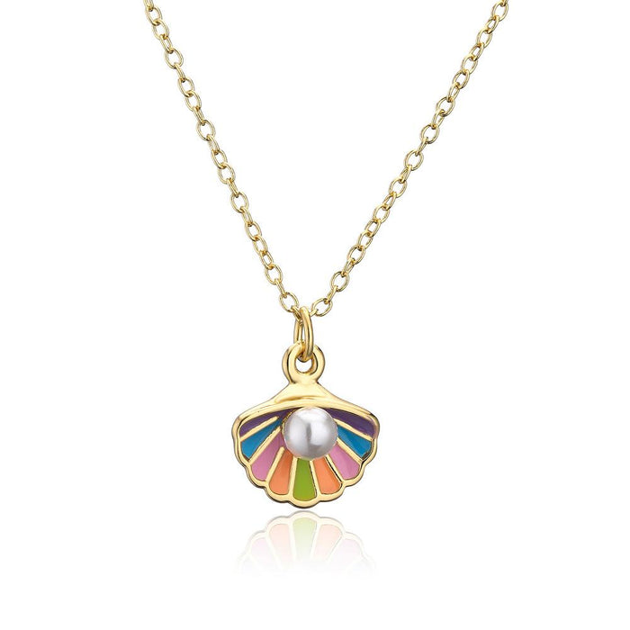 Oil Drop Shell Shape Pendant Gold Women's Necklace