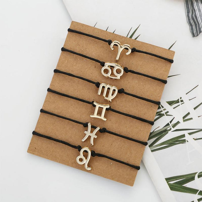 Twelve Constellations Bracelet Constellation Card Adjustable Black Rope Bracelet