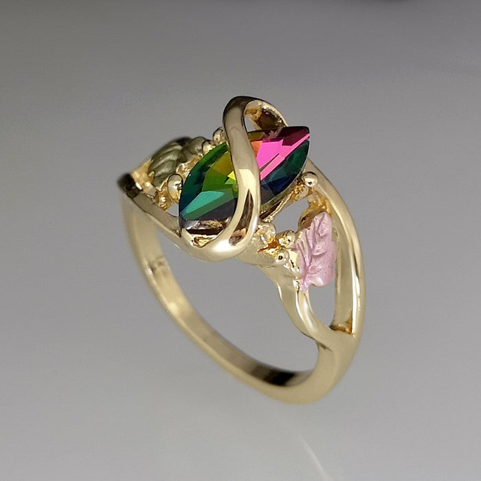 Fashion Painted Leaf Crystal Ring