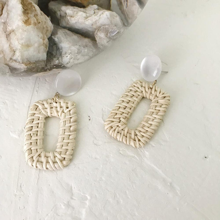 Summer Vacation Water Drop Circular Rattan Earrings