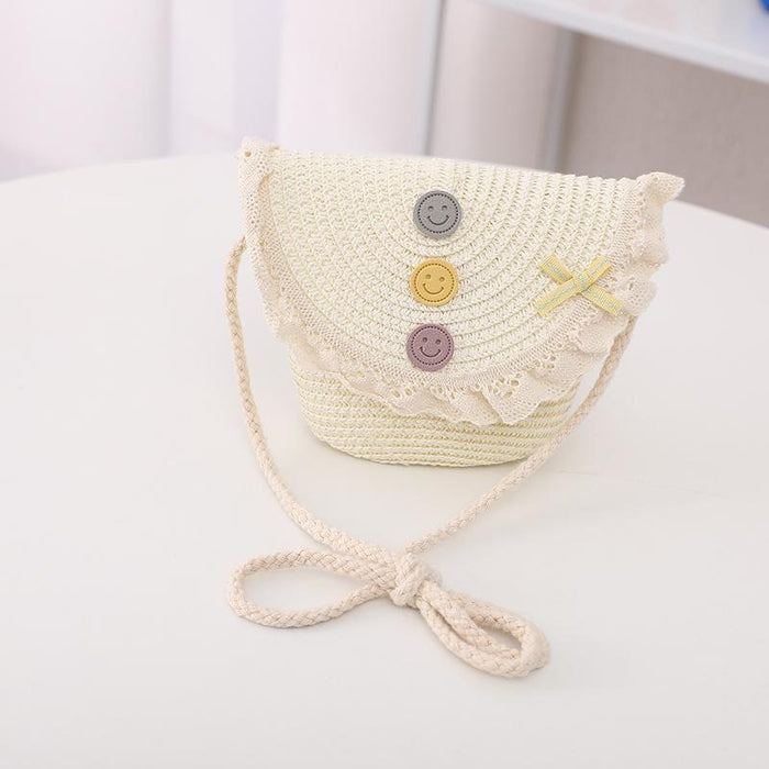 Trendy Three-color Button Children's Lace Straw Hat Bag Set