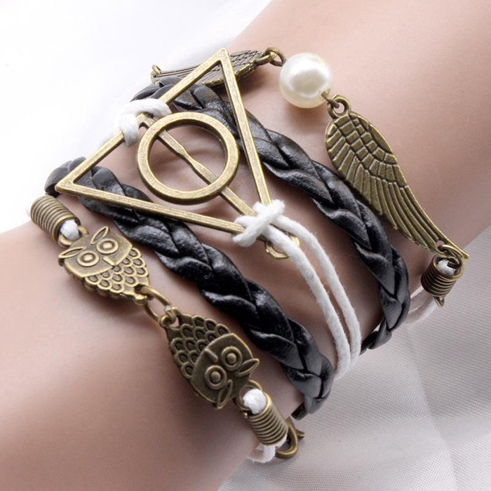 60Pcs Vintage Owl Wings Leather Rope Bracelet