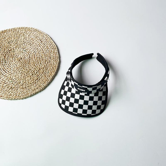 Summer Checkerboard Plaid Children's Wide-brimmed Sun Hat